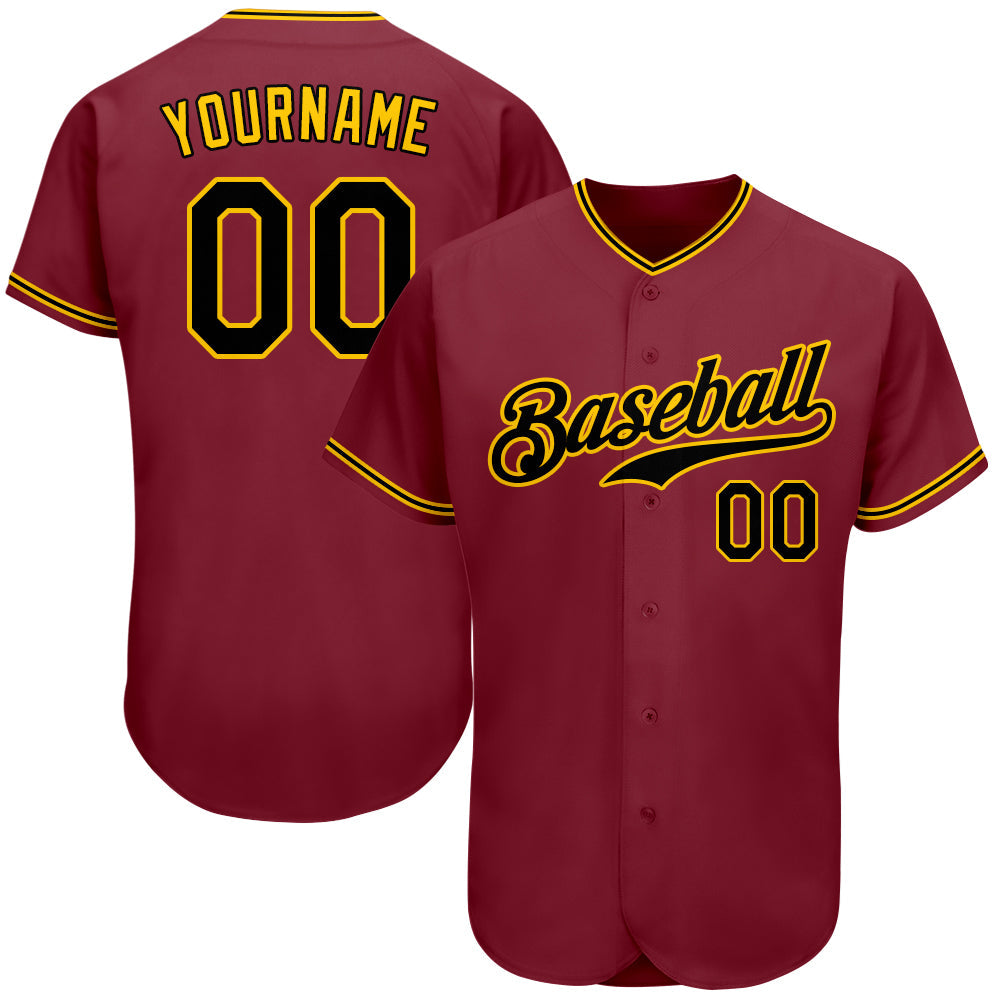 Custom Crimson Black-Gold Authentic Baseball Jersey - Sky-Custom
