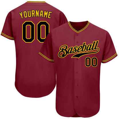 Custom Crimson Black-Gold Authentic Baseball Jersey - Sky-Custom