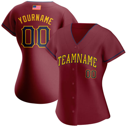 Custom Crimson Navy-Gold Authentic American Flag Fashion Baseball Jersey - Sky-Custom