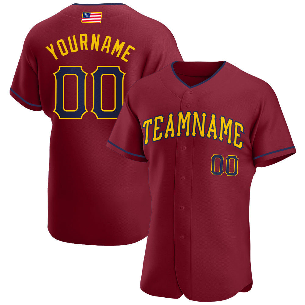 Custom Crimson Navy-Gold Authentic American Flag Fashion Baseball Jersey - Sky-Custom