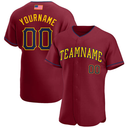 Custom Crimson Navy-Gold Authentic American Flag Fashion Baseball Jersey - Sky-Custom
