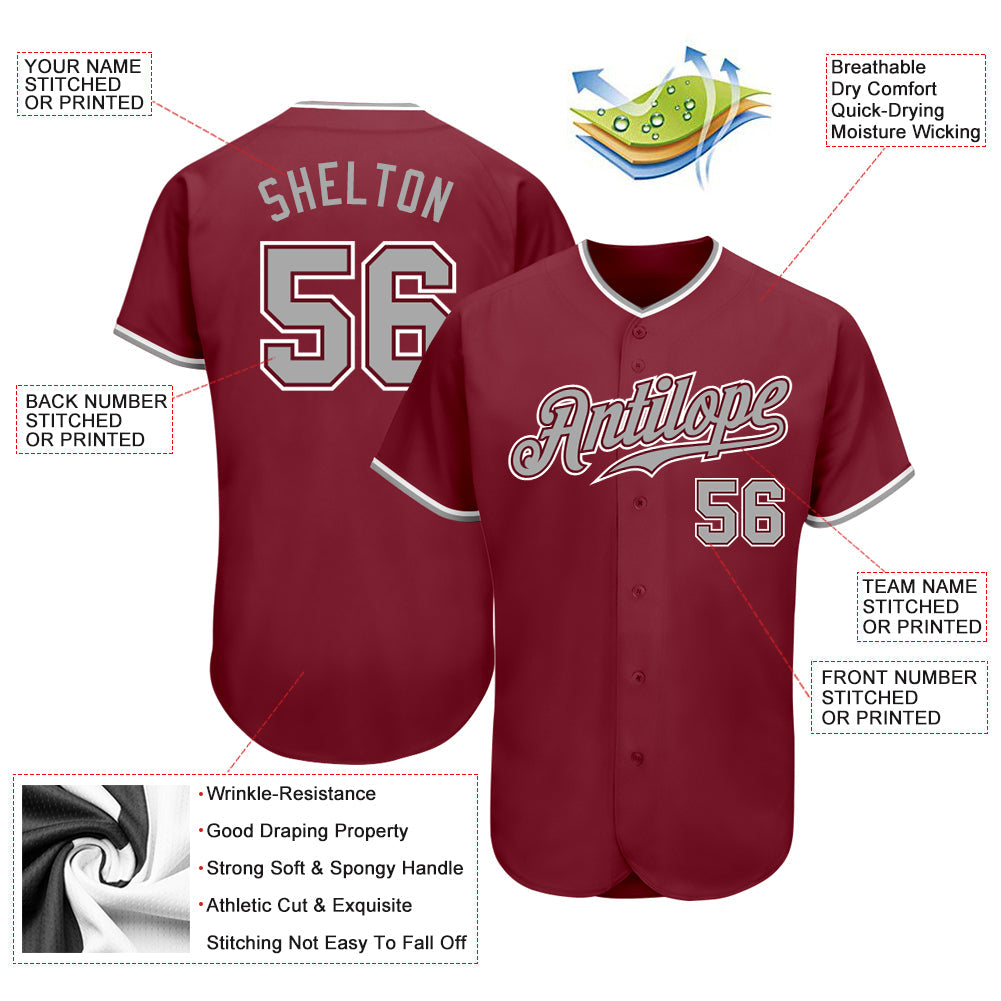 Custom Crimson Gray-White Authentic Baseball Jersey - Sky-Custom