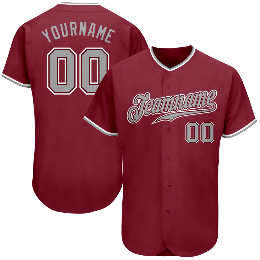Custom Crimson Gray-White Authentic Baseball Jersey - Sky-Custom