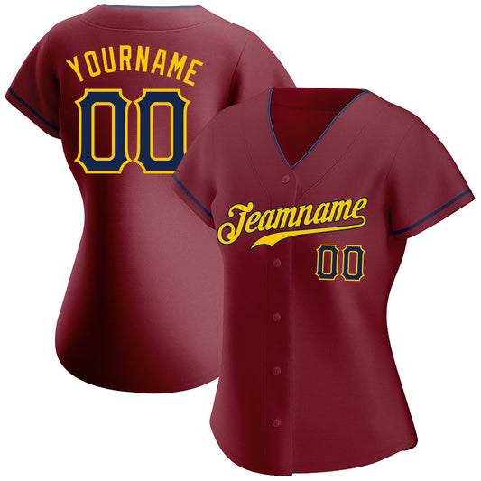 Custom Crimson Navy-Gold Authentic Baseball Jersey - Sky-Custom