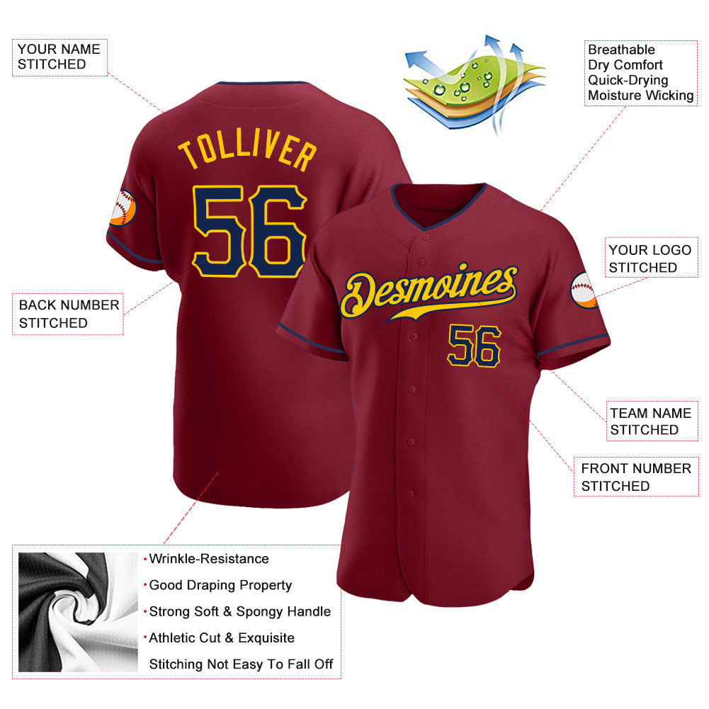 Custom Crimson Navy-Gold Authentic Baseball Jersey - Sky-Custom