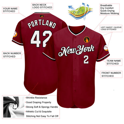Custom Crimson White-Black Authentic Baseball Jersey - Sky-Custom