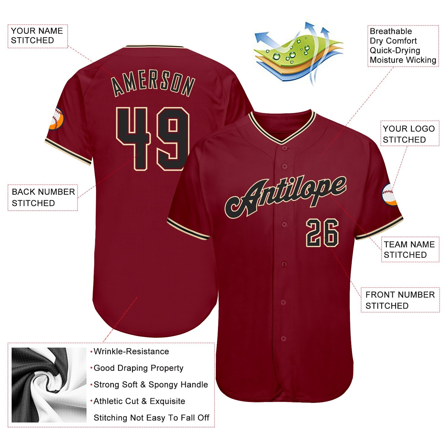 Custom Crimson Black-City Cream Authentic Baseball Jersey - Sky-Custom