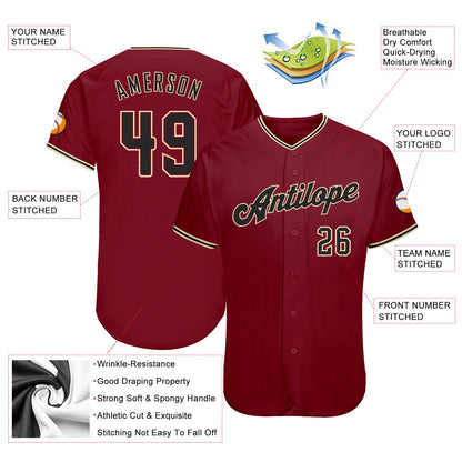 Custom Crimson Black-City Cream Authentic Baseball Jersey - Sky-Custom