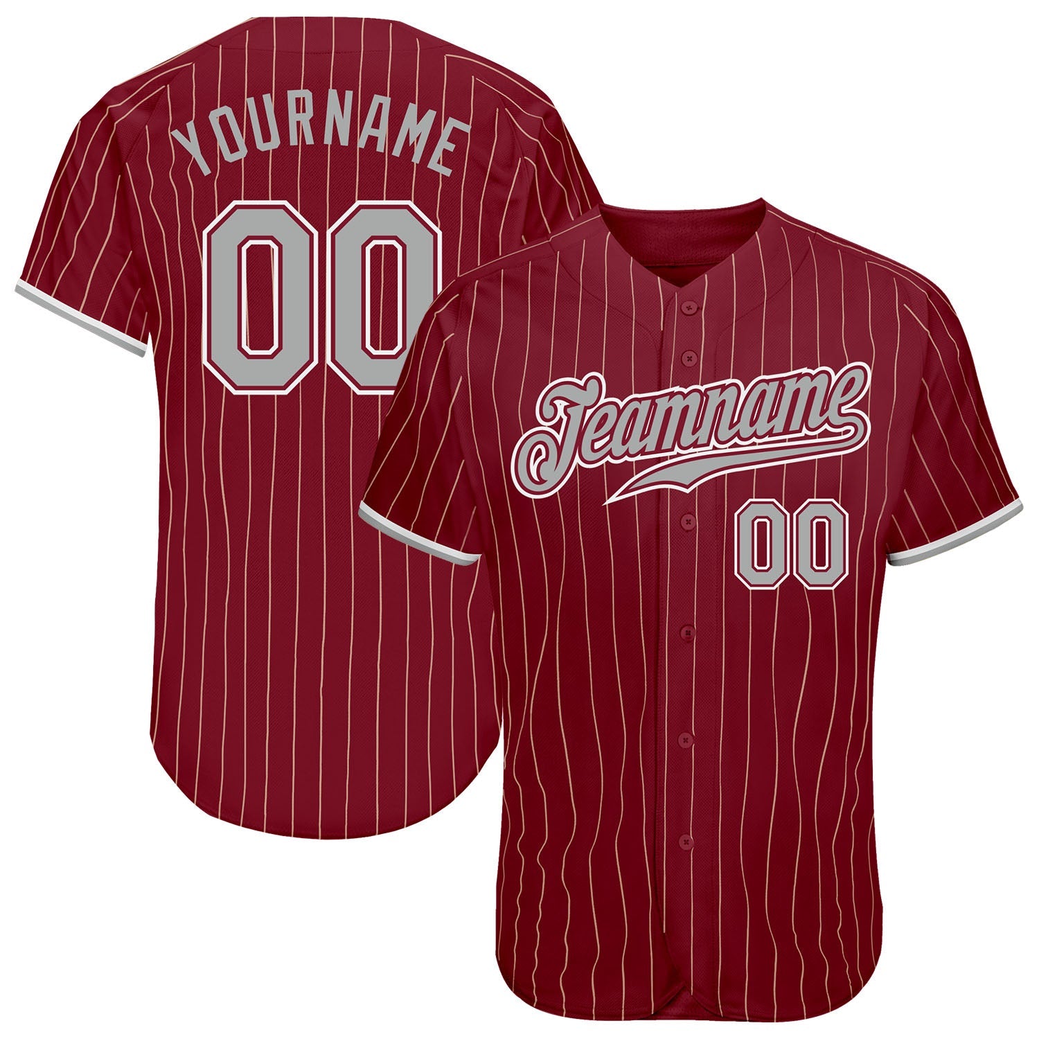 Custom Crimson Cream Pinstripe Gray-White Authentic Baseball Jersey - Sky-Custom