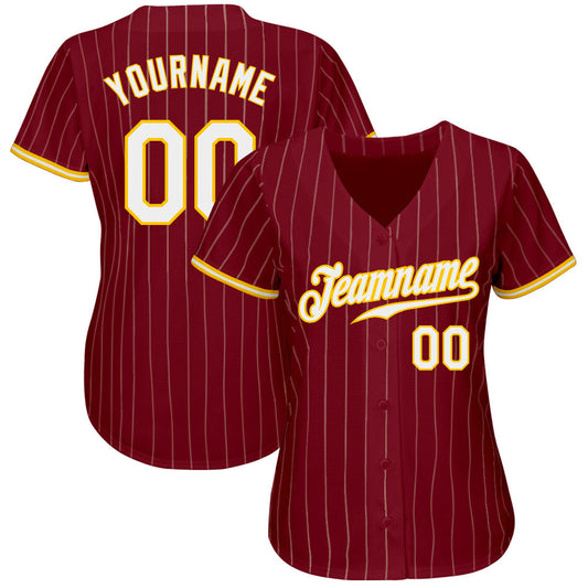 Custom Crimson Cream Pinstripe Gold-White Authentic Baseball Jersey - Sky-Custom