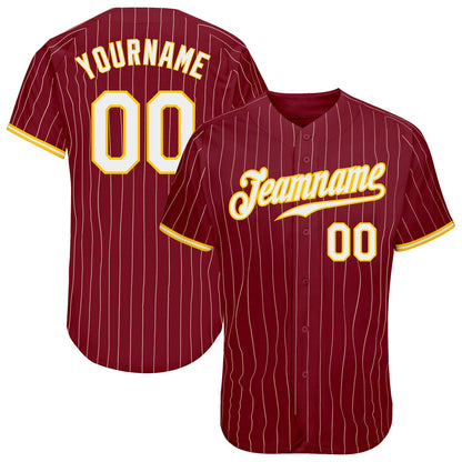 Custom Crimson Cream Pinstripe Gold-White Authentic Baseball Jersey - Sky-Custom