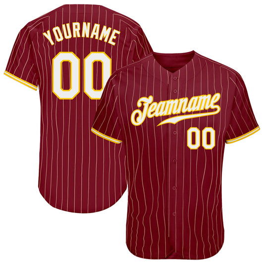 Custom Crimson Cream Pinstripe Gold-White Authentic Baseball Jersey - Sky-Custom