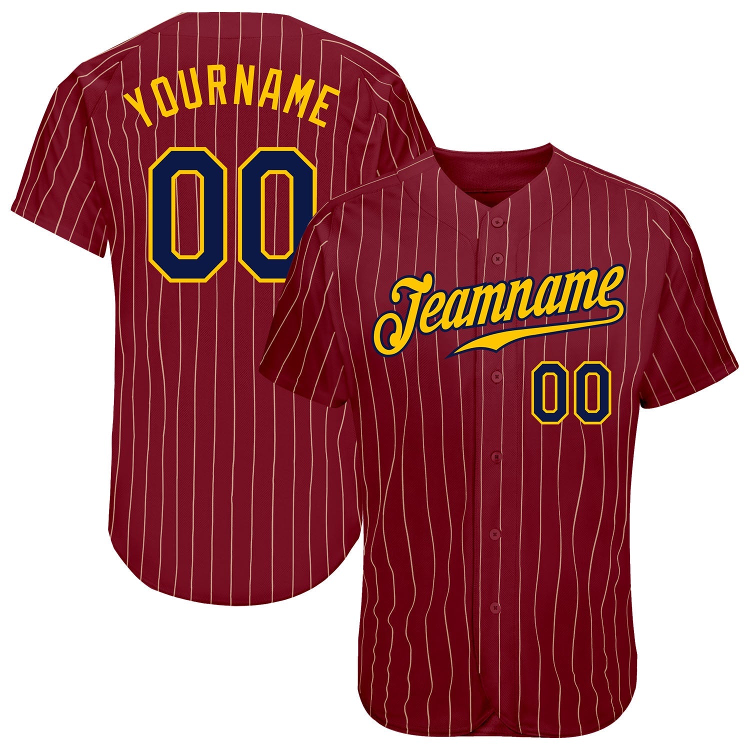 Custom Crimson Cream Pinstripe Navy-Gold Authentic Baseball Jersey - Sky-Custom