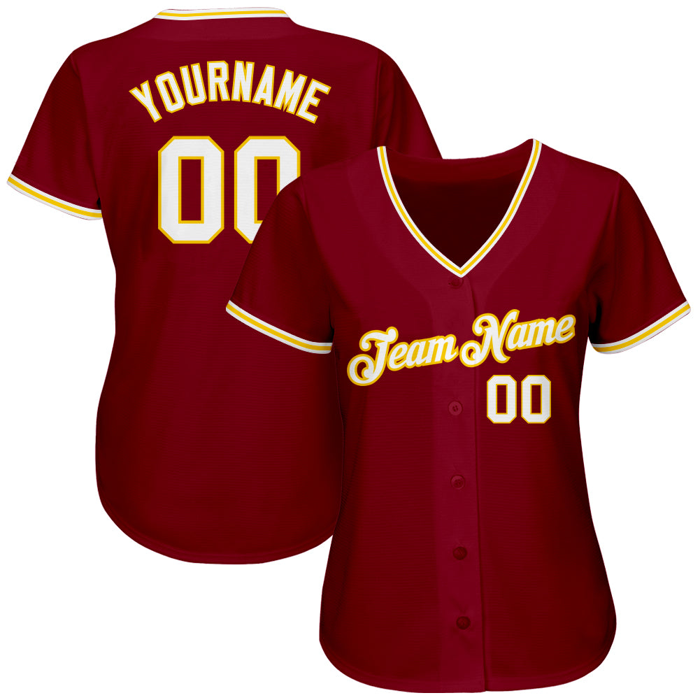 Custom Crimson White-Gold Authentic Baseball Jersey - Sky-Custom