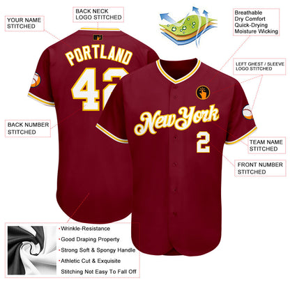 Custom Crimson White-Gold Authentic Baseball Jersey - Sky-Custom