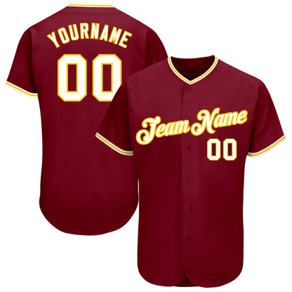 Custom Crimson White-Gold Authentic Baseball Jersey - Sky-Custom