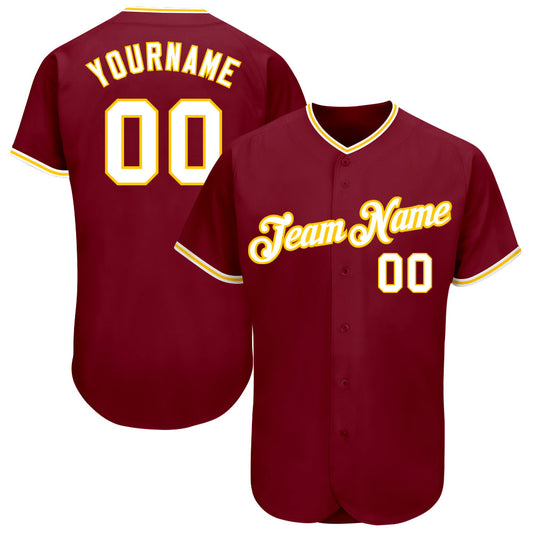 Custom Crimson White-Gold Authentic Baseball Jersey - Sky-Custom