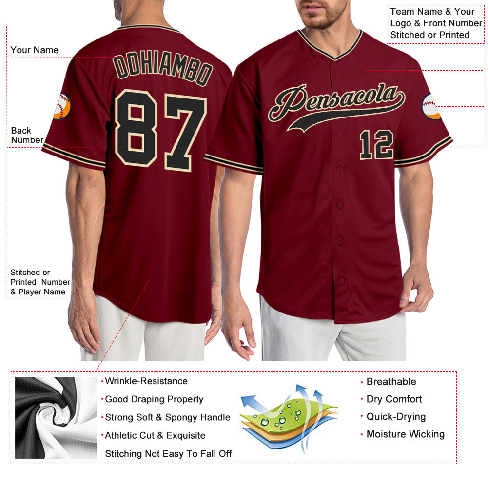 Custom Crimson Black-City Cream Authentic Baseball Jersey - Sky-Custom