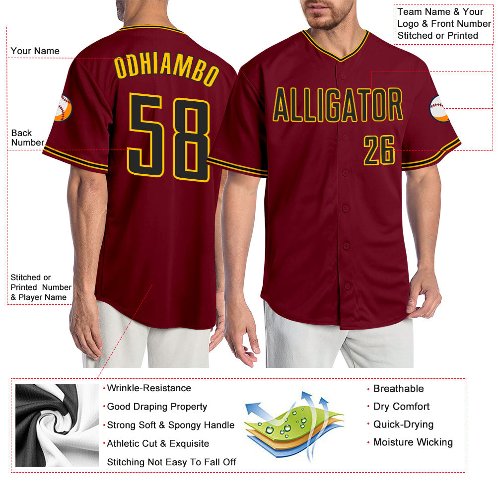 Custom Crimson Black-Gold Authentic Baseball Jersey - Sky-Custom