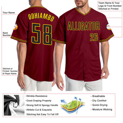 Custom Crimson Black-Gold Authentic Baseball Jersey - Sky-Custom