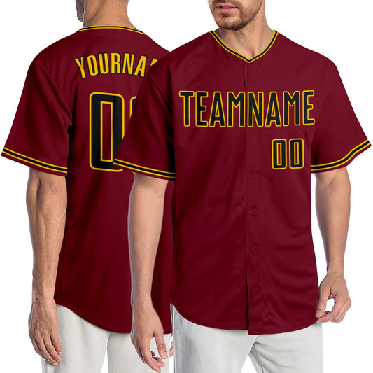 Custom Crimson Black-Gold Authentic Baseball Jersey - Sky-Custom
