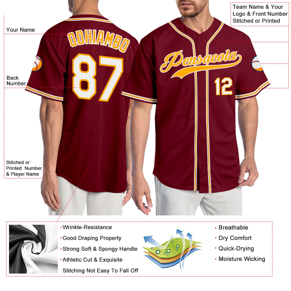 Custom Crimson White-Gold Authentic Baseball Jersey - Sky-Custom