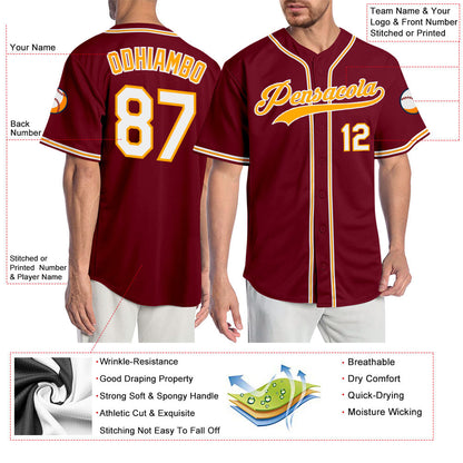 Custom Crimson White-Gold Authentic Baseball Jersey - Sky-Custom