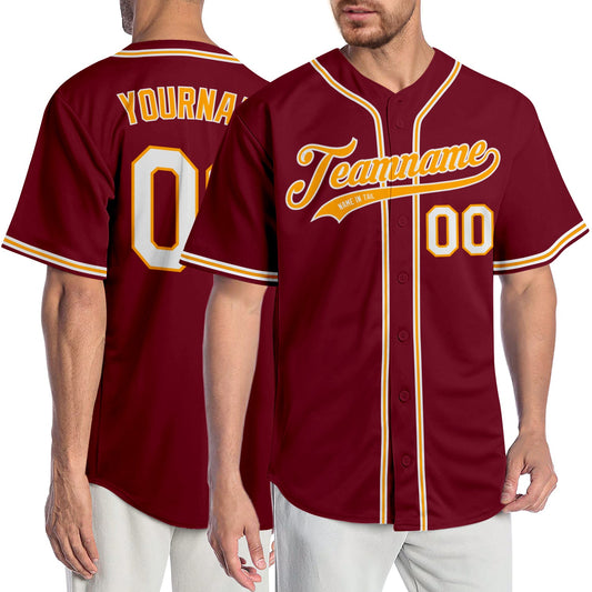Custom Crimson White-Gold Authentic Baseball Jersey - Sky-Custom