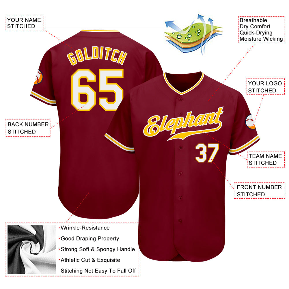 Custom Crimson White-Gold Authentic Baseball Jersey - Sky-Custom