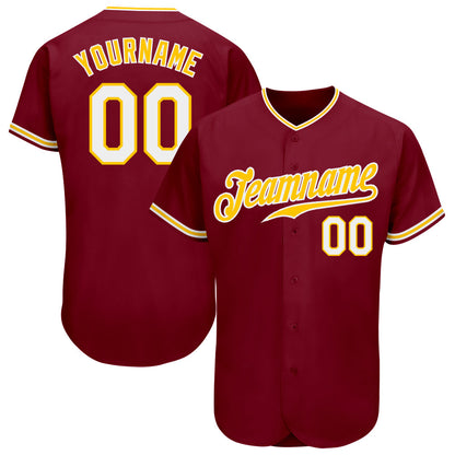 Custom Crimson White-Gold Authentic Baseball Jersey - Sky-Custom