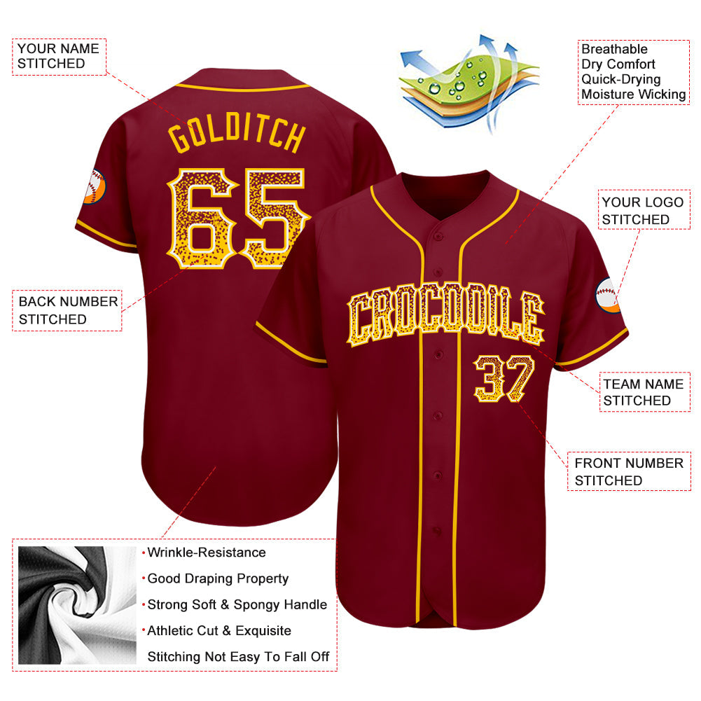 Custom Crimson Gold-White Authentic Drift Fashion Baseball Jersey - Sky-Custom