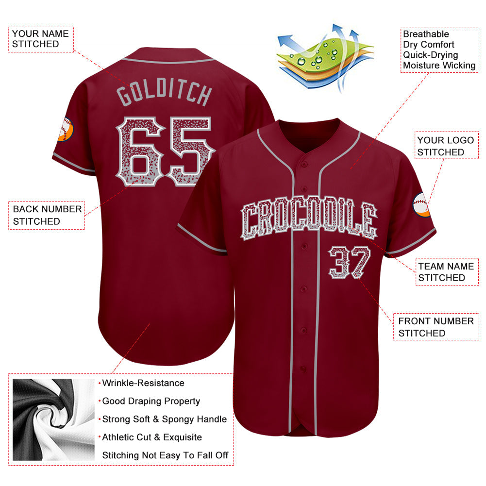 Custom Crimson Gray-White Authentic Drift Fashion Baseball Jersey - Sky-Custom