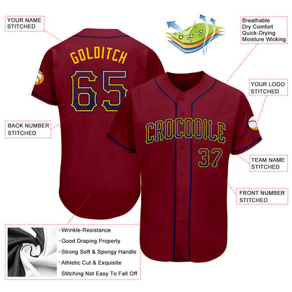 Custom Crimson Navy-Gold Authentic Drift Fashion Baseball Jersey - Sky-Custom