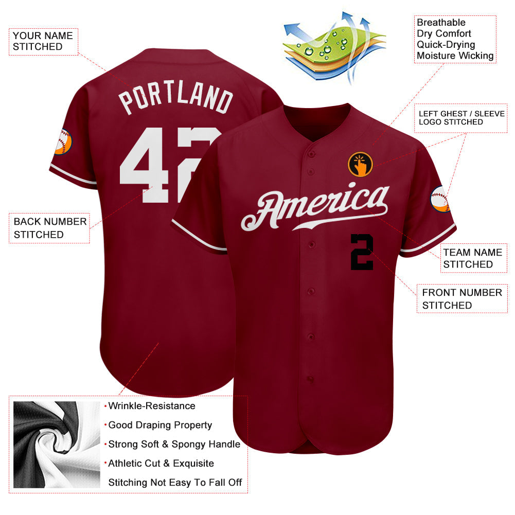 Custom Crimson White-Black Authentic Baseball Jersey - Sky-Custom