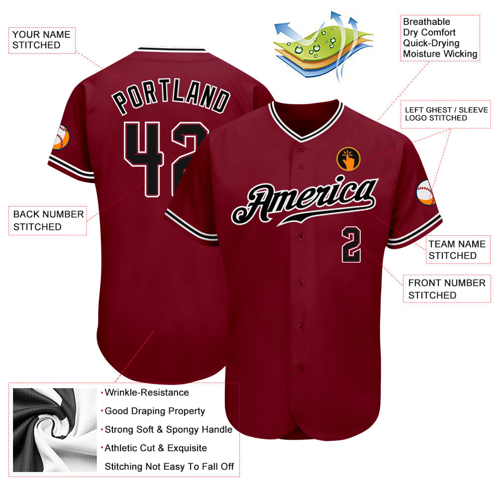 Custom Crimson Black-White Authentic Baseball Jersey - Sky-Custom