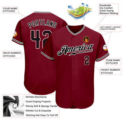 Custom Crimson Black-White Authentic Baseball Jersey - Sky-Custom