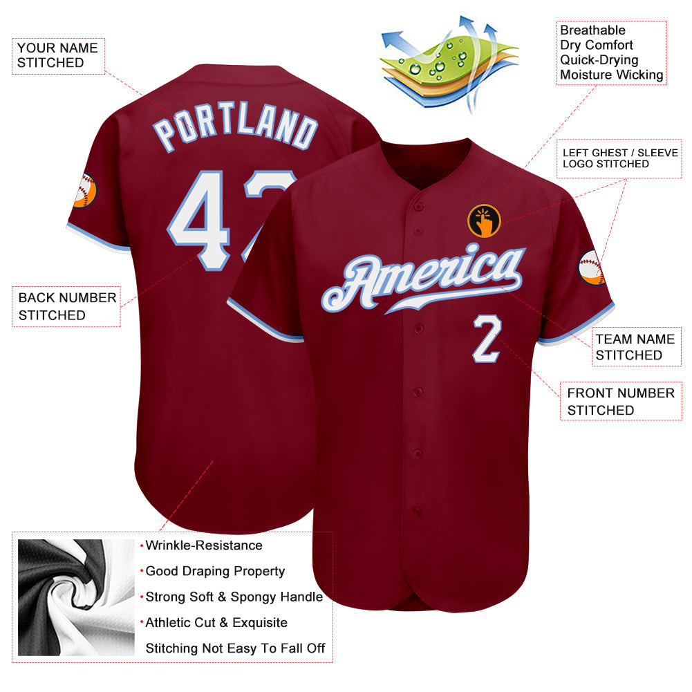 Custom Crimson White-Light Blue Authentic Baseball Jersey - Sky-Custom