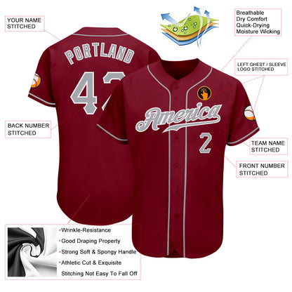 Custom Crimson Gray-White Authentic Baseball Jersey - Sky-Custom