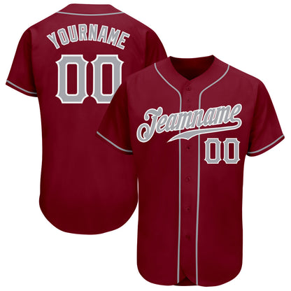 Custom Crimson Gray-White Authentic Baseball Jersey - Sky-Custom