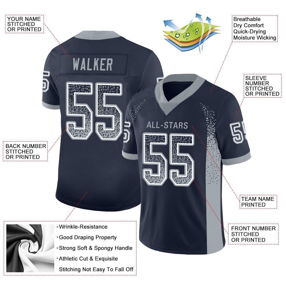 Custom Navy Light Gray-White Mesh Drift Fashion Football Jersey - Sky-Custom