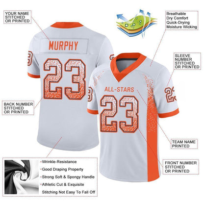 Custom White Orange-Navy Mesh Drift Fashion Football Jersey - Sky-Custom