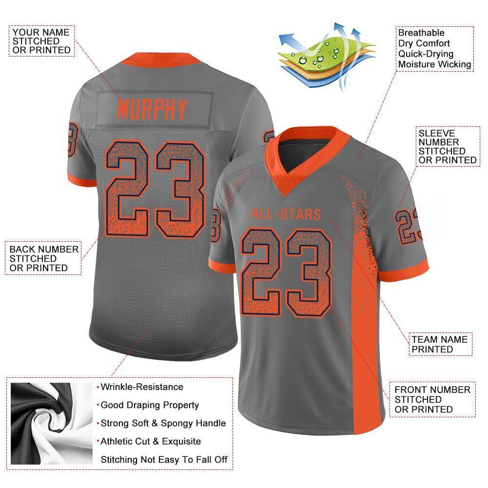 Custom Gray Orange-Navy Mesh Drift Fashion Football Jersey - Sky-Custom