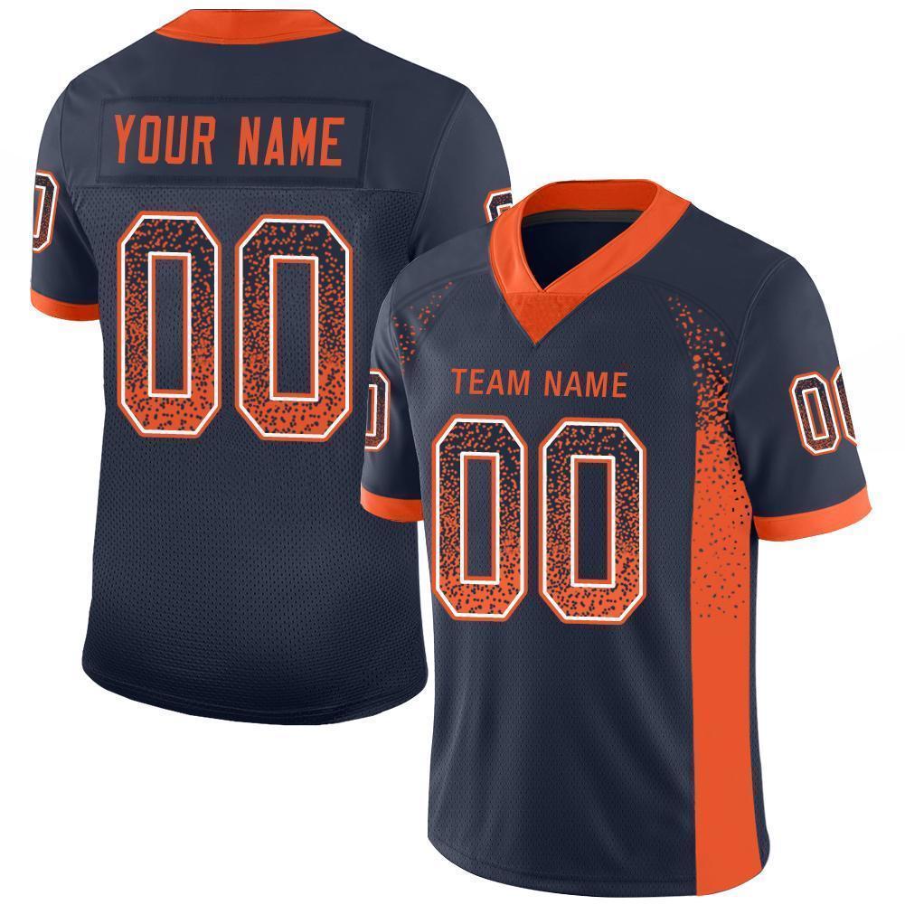 Custom Navy Orange-White Mesh Drift Fashion Football Jersey - Sky-Custom