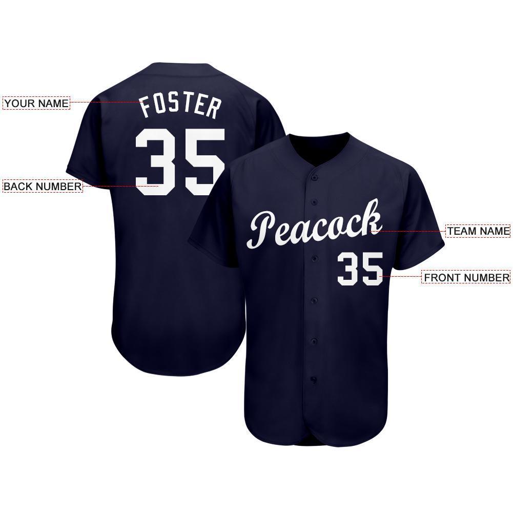 Custom Navy White Baseball Jersey - Sky-Custom