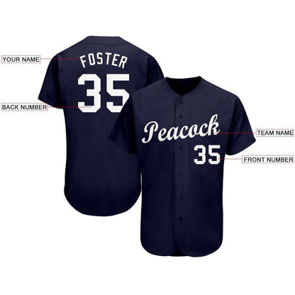 Custom Navy White Baseball Jersey - Sky-Custom