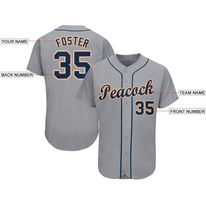 Custom Gray Navy-Orange Baseball Jersey - Sky-Custom