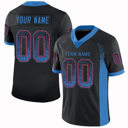 Custom Black Powder Blue-Red Mesh Drift Fashion Football Jersey - Sky-Custom
