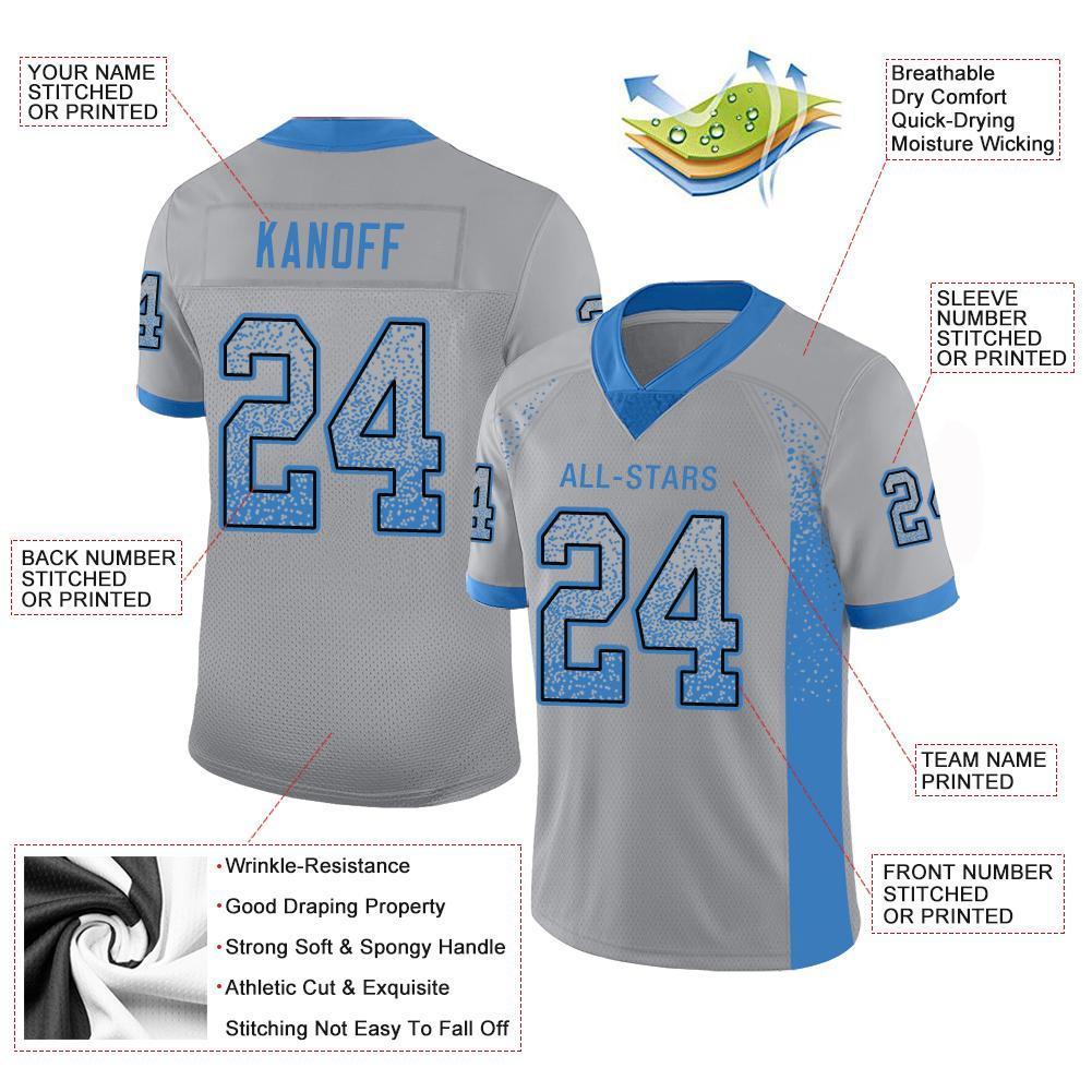 Custom Light Gray Powder Blue-Black Mesh Drift Fashion Football Jersey - Sky-Custom