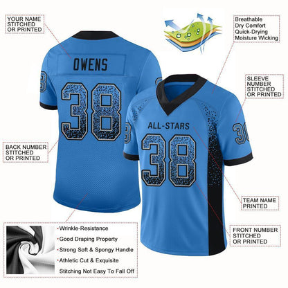 Custom Powder Blue Black-Gray Mesh Drift Fashion Football Jersey - Sky-Custom