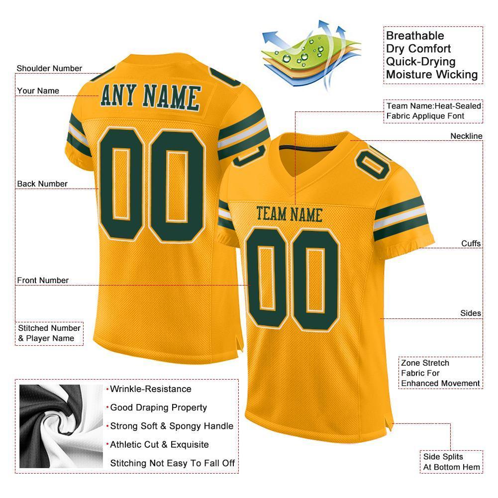 Custom Gold Green-White Mesh Authentic Football Jersey - Sky-Custom